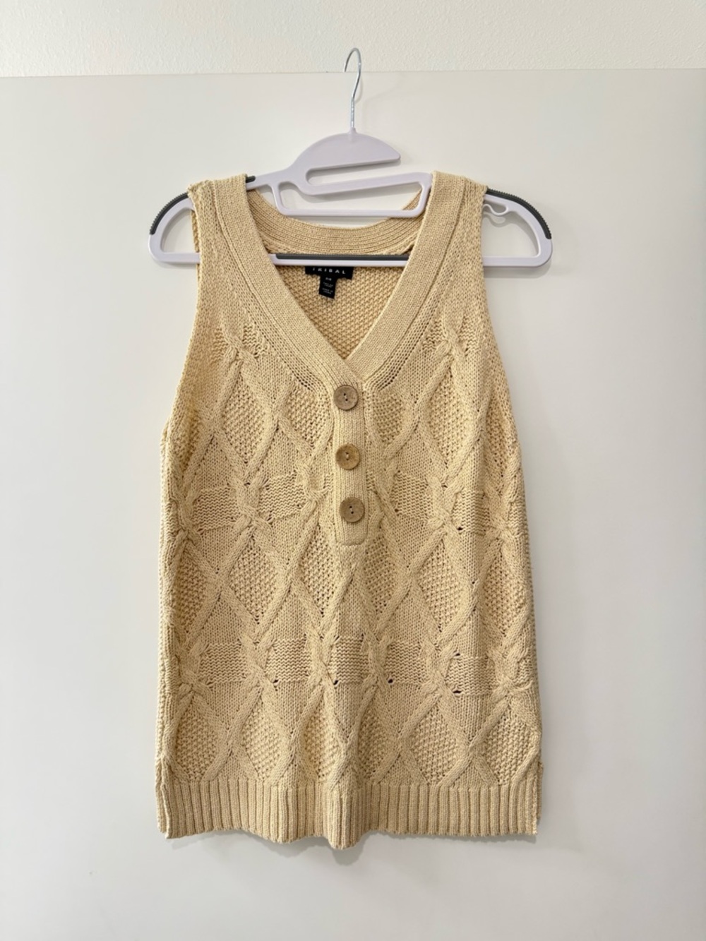 Tribal Sleeveless V-Neck Button Knit Tann